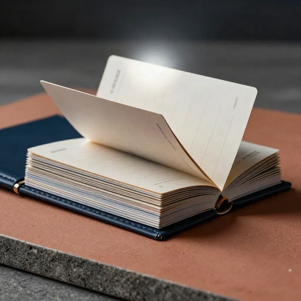 Macro advisory kit with layered cards, checklist, and dark sleeve on terracotta surface